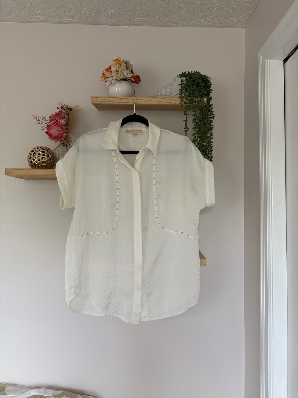 Michael Michael Kors White Sheer Short-Sleeve Button-Down Shirt